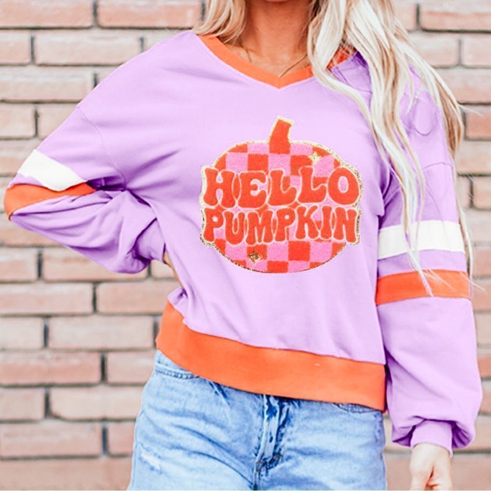 Hello Pumpkin Fall Halloween Sweatshirt - Picture 2 of 2
